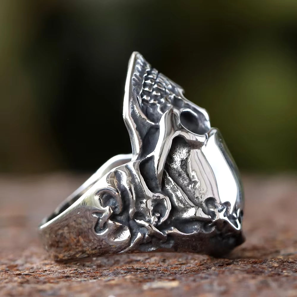 Eroded Rock Skull Gothic Stainless Steel Ring