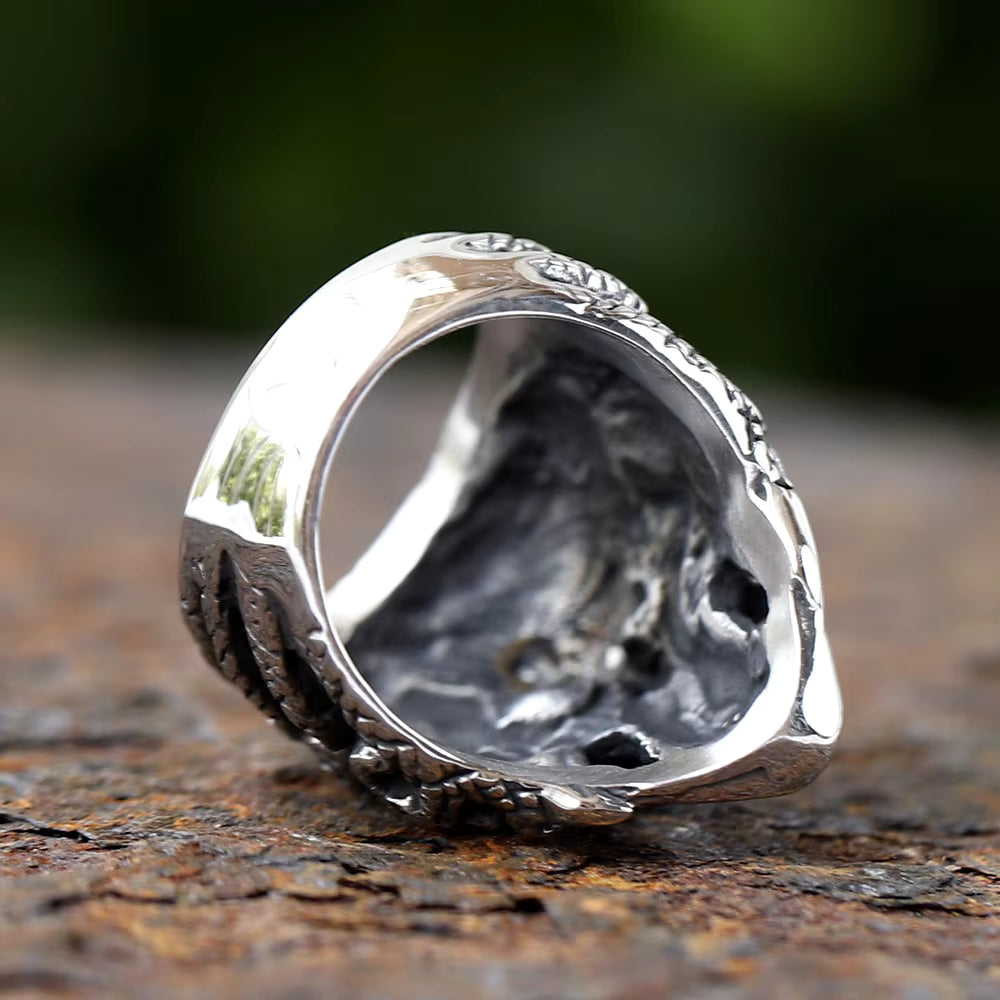 Snake & Rose Entwined Skull Gothic Stainless Steel Ring