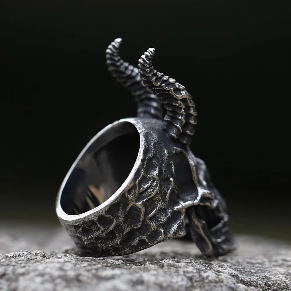 Horned Demon Skull Gothic Stainless Steel Ring
