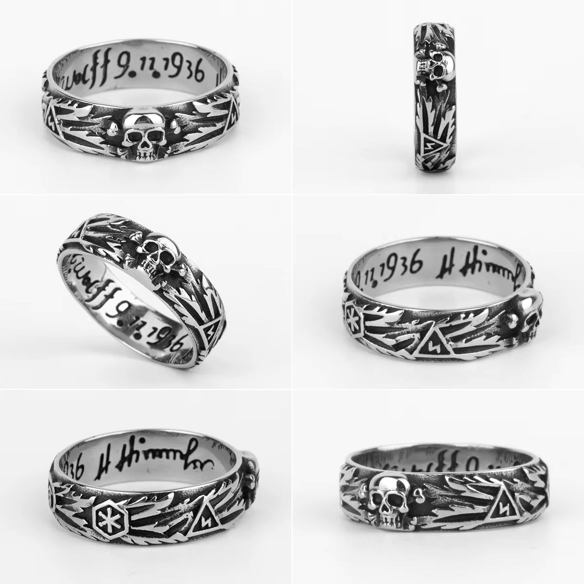 Lightning Skull Biker Band Ring