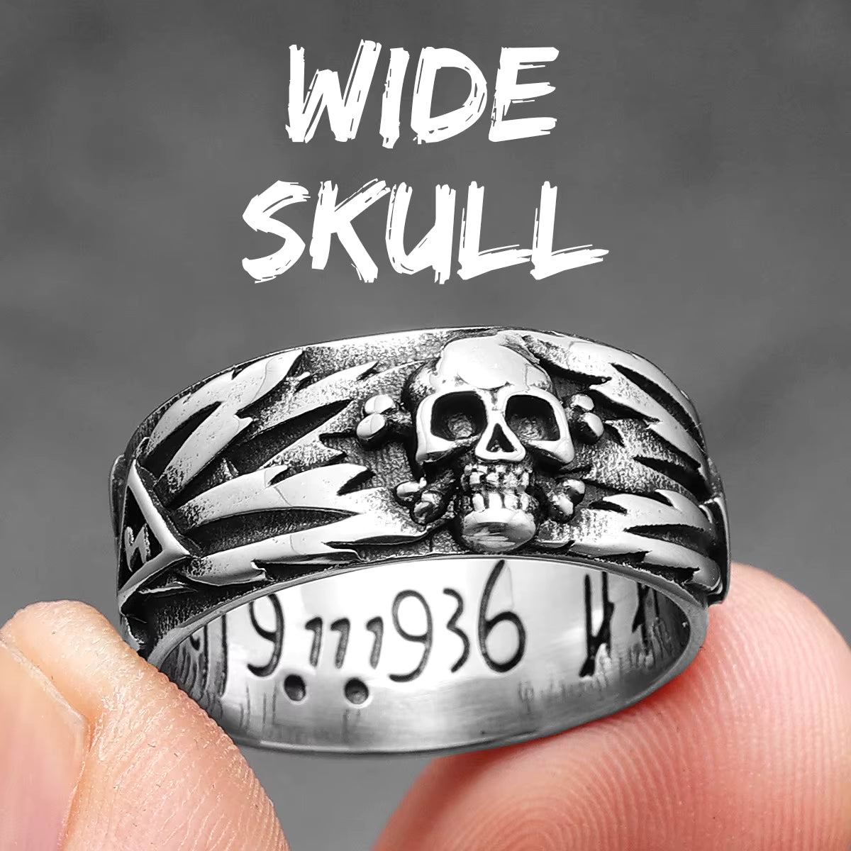 Lightning Skull Biker Band Ring