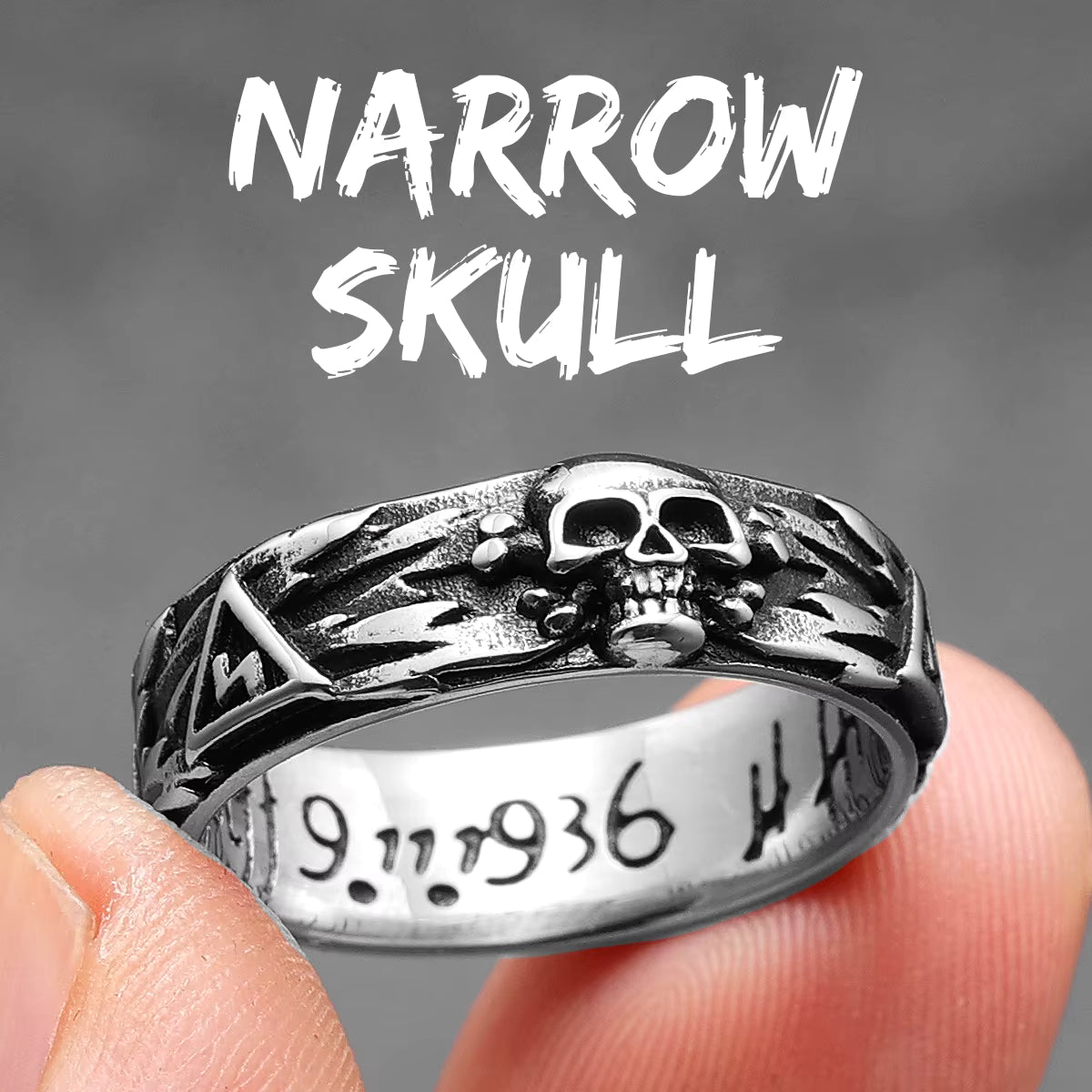Lightning Skull Biker Band Ring