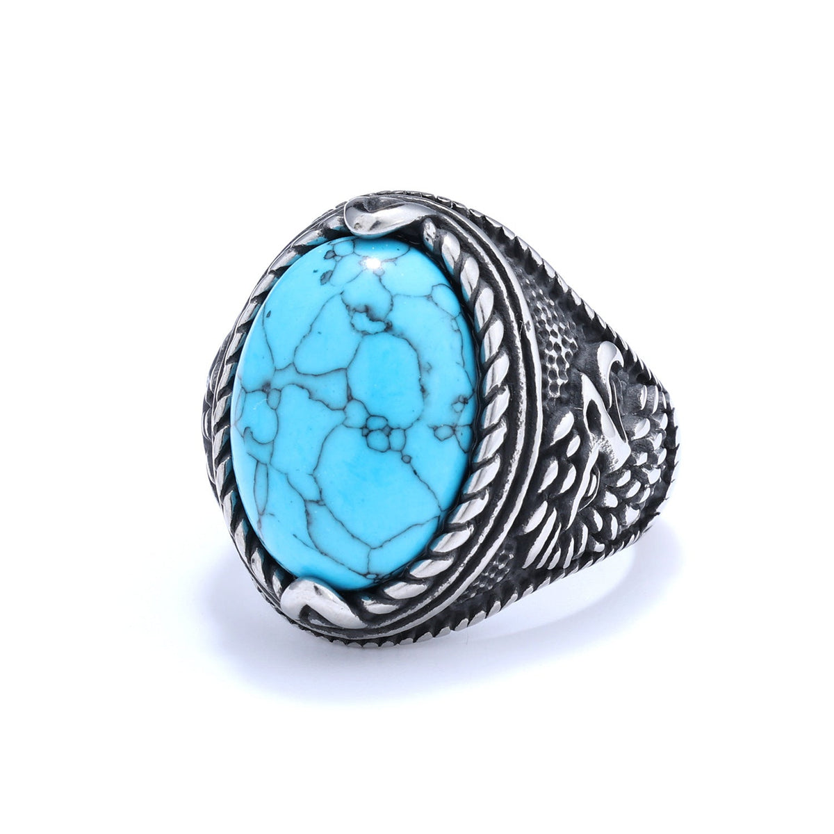 Majestic Eagle Gemstone Stainless Steel Ring