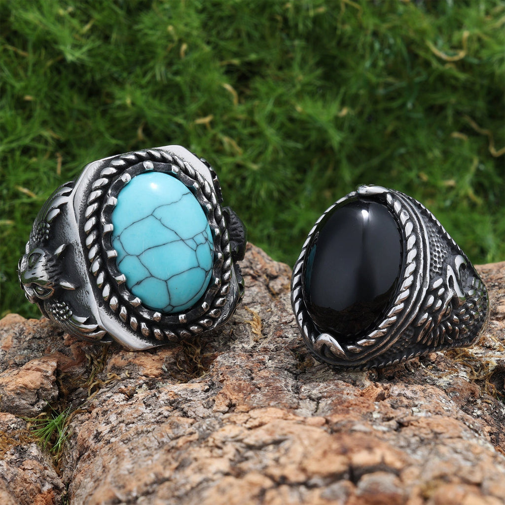 Majestic Eagle Gemstone Stainless Steel Ring