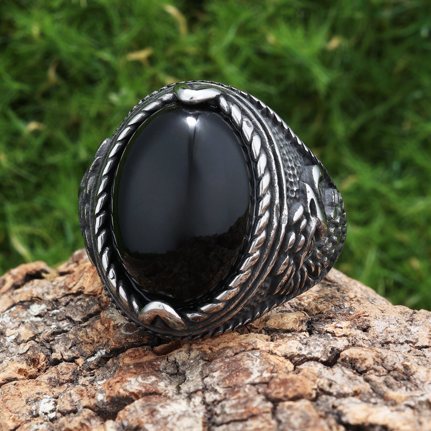 Majestic Eagle Gemstone Stainless Steel Ring