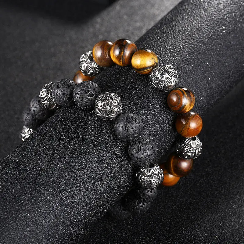 Mala Beads Bracelet Amulet Bead Natural Lava Rock Stone Feng Shui Bracelet