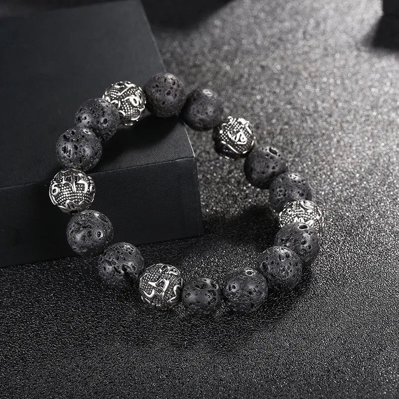 Mala Beads Bracelet Amulet Bead Natural Lava Rock Stone Feng Shui Bracelet