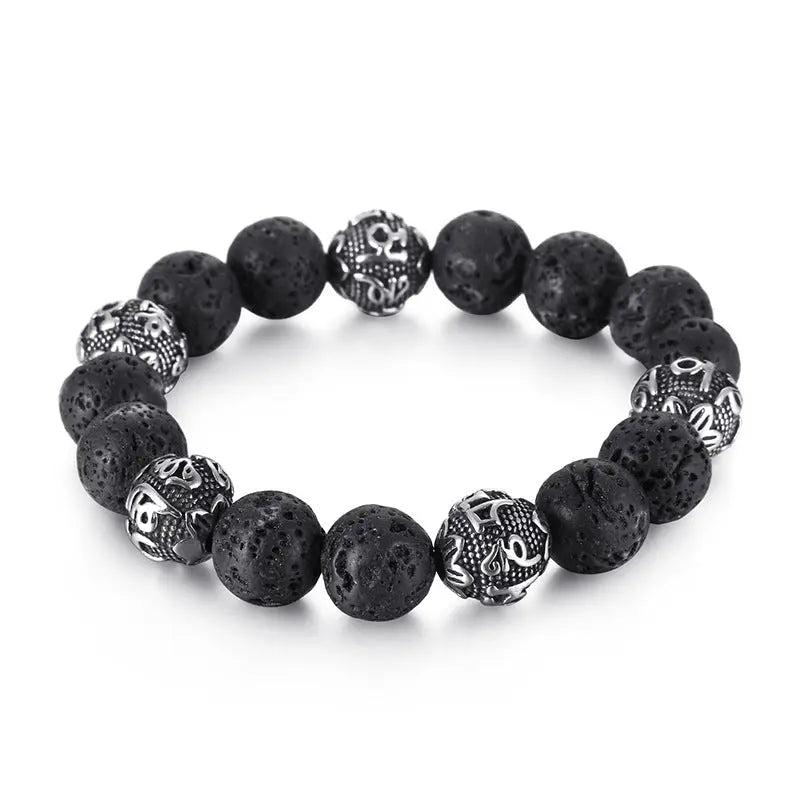 Mala Beads Bracelet Amulet Bead Natural Lava Rock Stone Feng Shui Bracelet