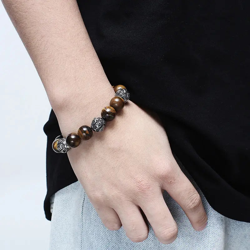 Mala Beads Bracelet Amulet Bead Natural Lava Rock Stone Feng Shui Bracelet