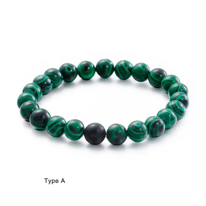 Malachite Black Agate Stone Round Beads Stretchable Bracelet