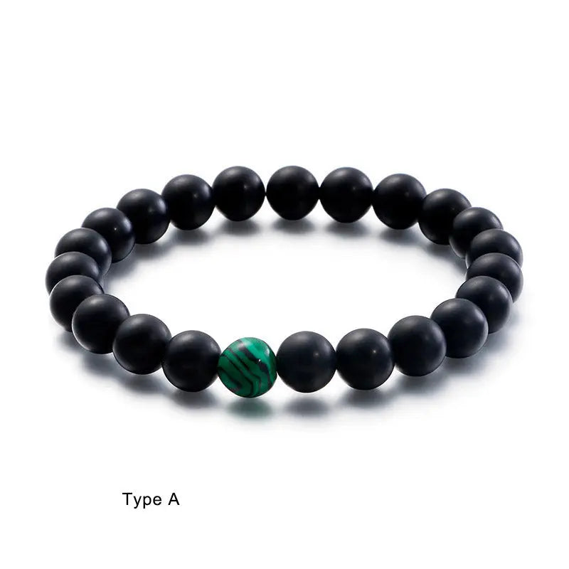 Malachite Black Agate Stone Round Beads Stretchable Bracelet
