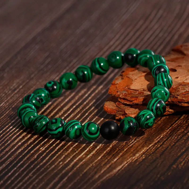 Malachite Black Agate Stone Round Beads Stretchable Bracelet