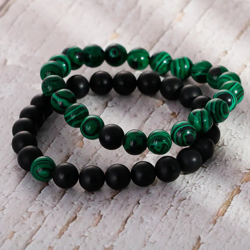 Malachite Black Agate Stone Round Beads Stretchable Bracelet