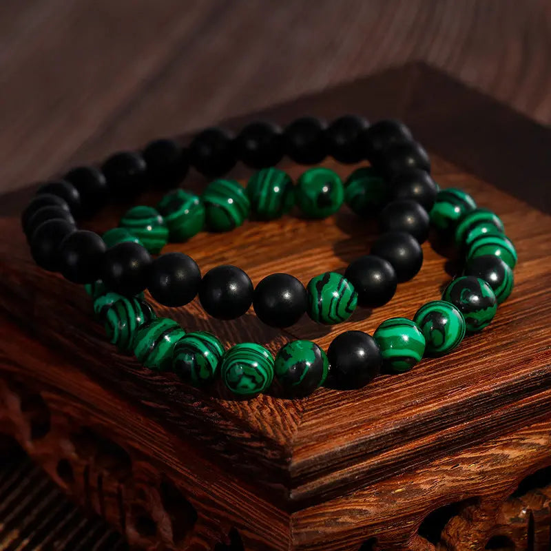 Malachite Black Agate Stone Round Beads Stretchable Bracelet