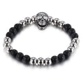 Men's Biker Stainless Steel Skull Skeleton 8MM Black Bead Stone Bracelet
