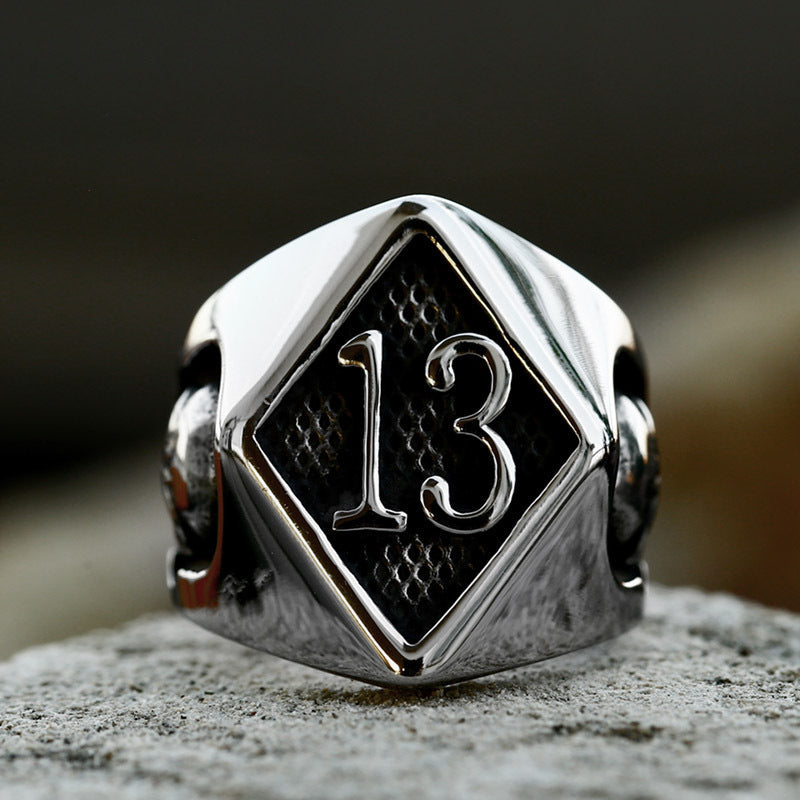 Vintage Lucky 13 Stainless Steel Ring