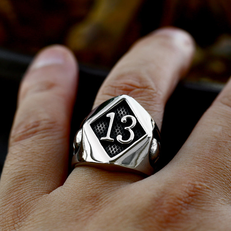 Vintage Lucky 13 Stainless Steel Ring