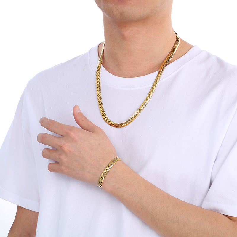 Minimalist Geometric Engraved Cuban Chain Necklace
