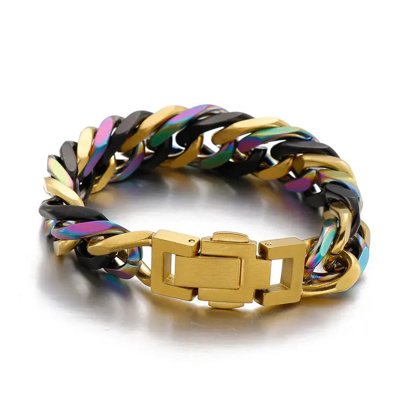 Mixed Color Curb Link Stainless Steel Bracelet