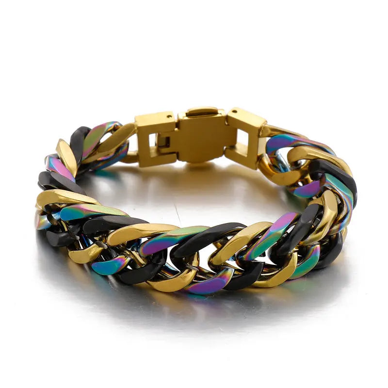 Mixed Color Curb Link Stainless Steel Bracelet