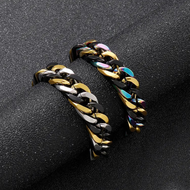 Mixed Color Curb Link Stainless Steel Bracelet