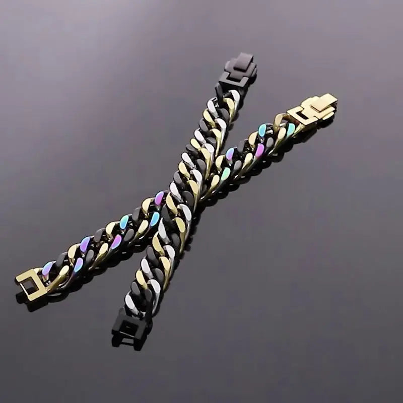 Mixed Color Curb Link Stainless Steel Bracelet