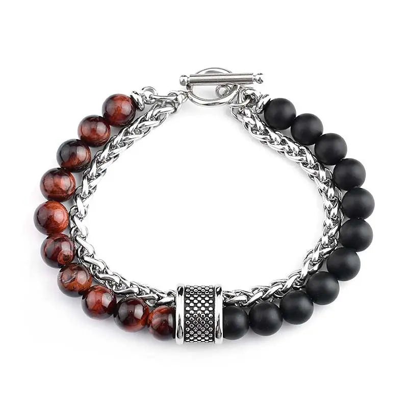 Mixed Natural Stone Bead Wheat Chain Bracelet