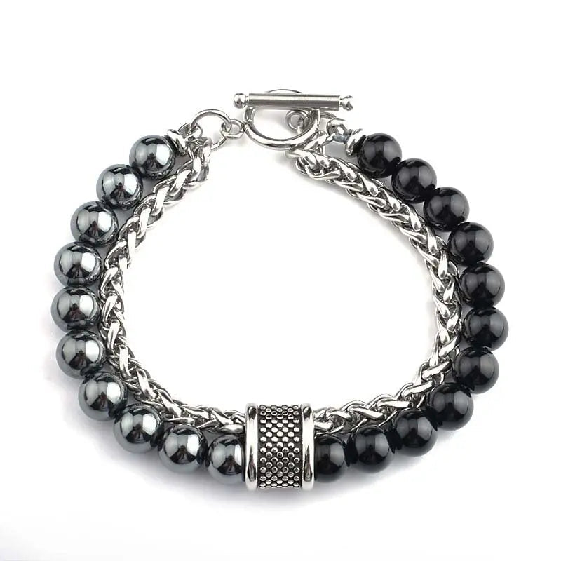 Mixed Natural Stone Bead Wheat Chain Bracelet