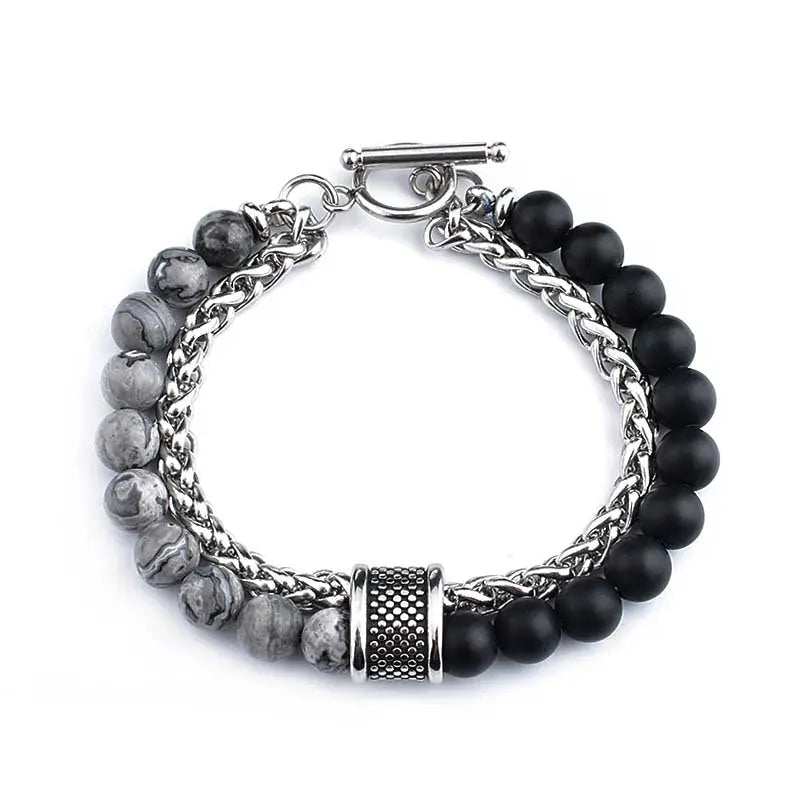 Mixed Natural Stone Bead Wheat Chain Bracelet