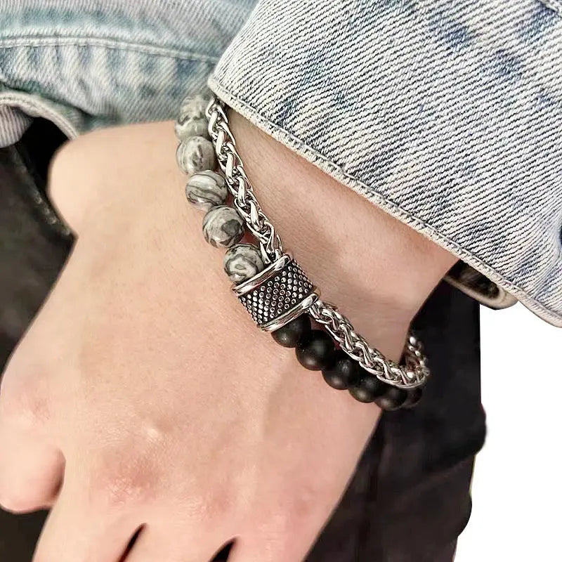 Mixed Natural Stone Bead Wheat Chain Bracelet