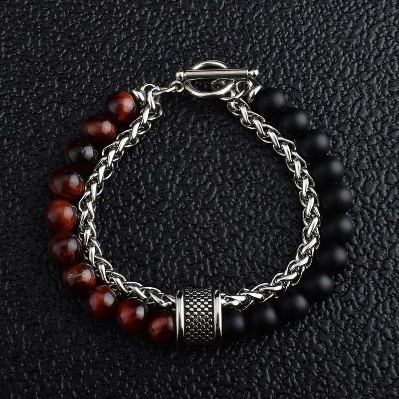 Mixed Natural Stone Bead Wheat Chain Bracelet