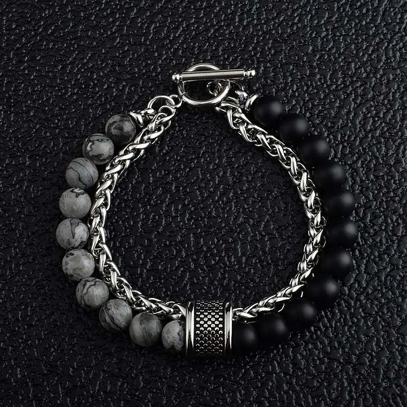 Mixed Natural Stone Bead Wheat Chain Bracelet