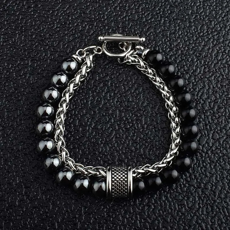 Mixed Natural Stone Bead Wheat Chain Bracelet
