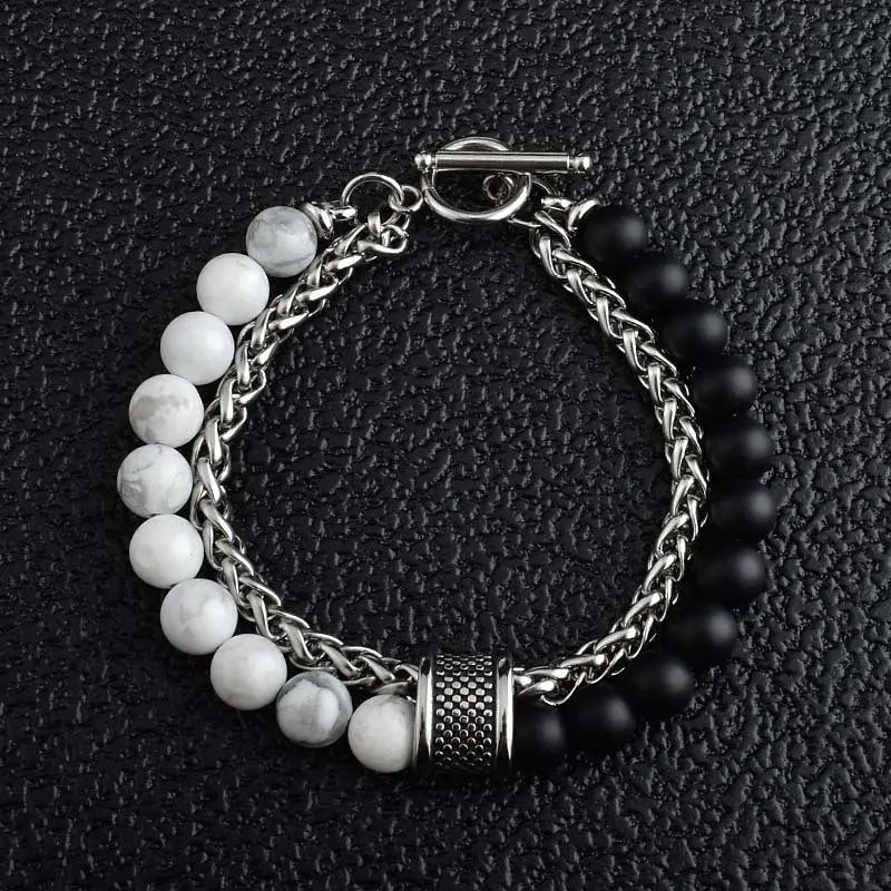 Mixed Natural Stone Bead Wheat Chain Bracelet