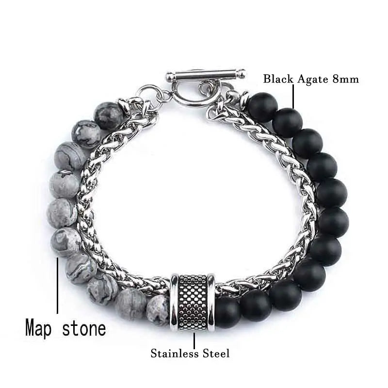 Mixed Natural Stone Bead Wheat Chain Bracelet