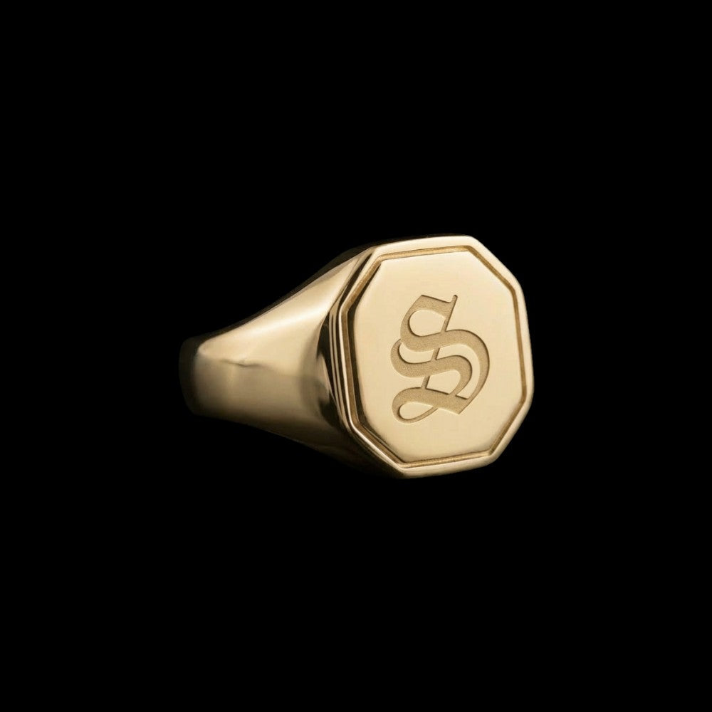 Hex Initial Signet Ring