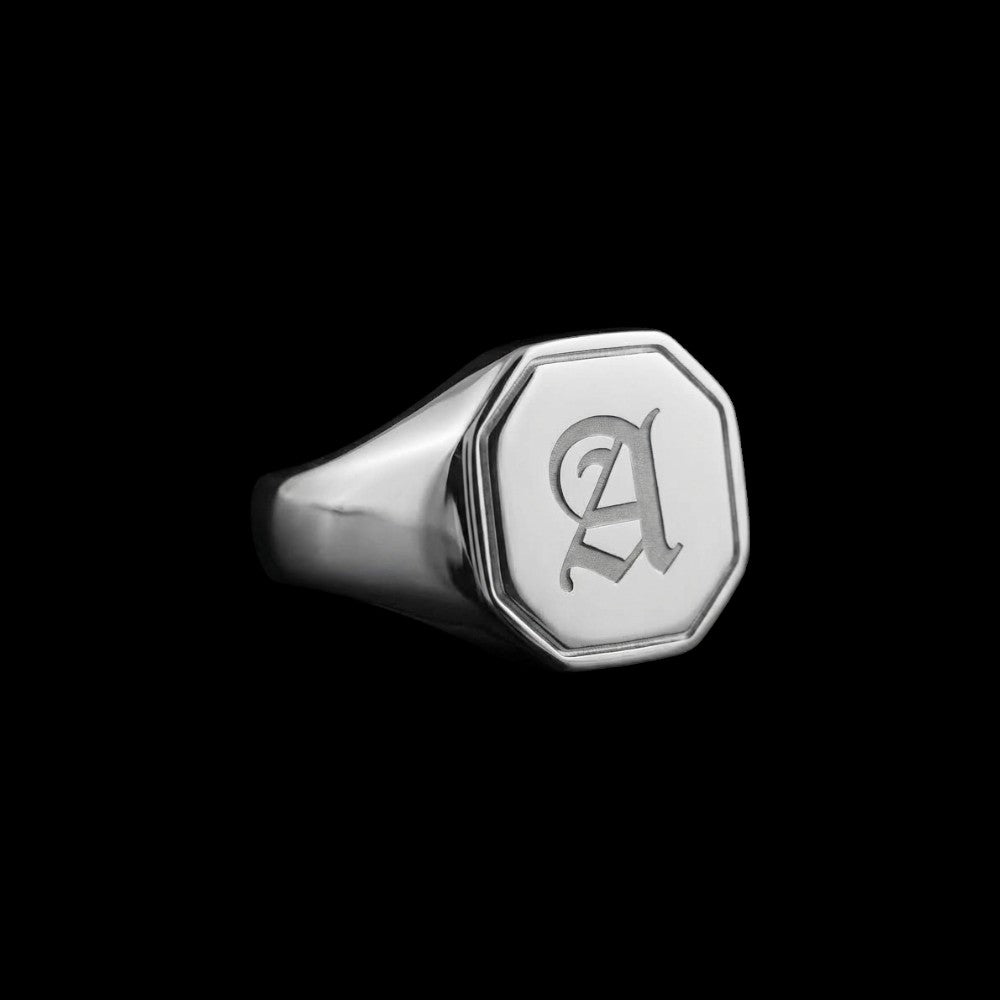 Hex Initial Signet Ring