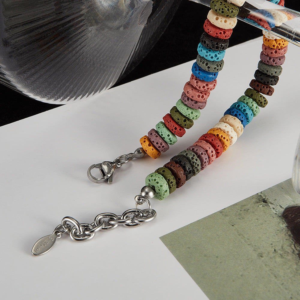 Multicolor Volcanic Stone Beaded Chain Bracelet