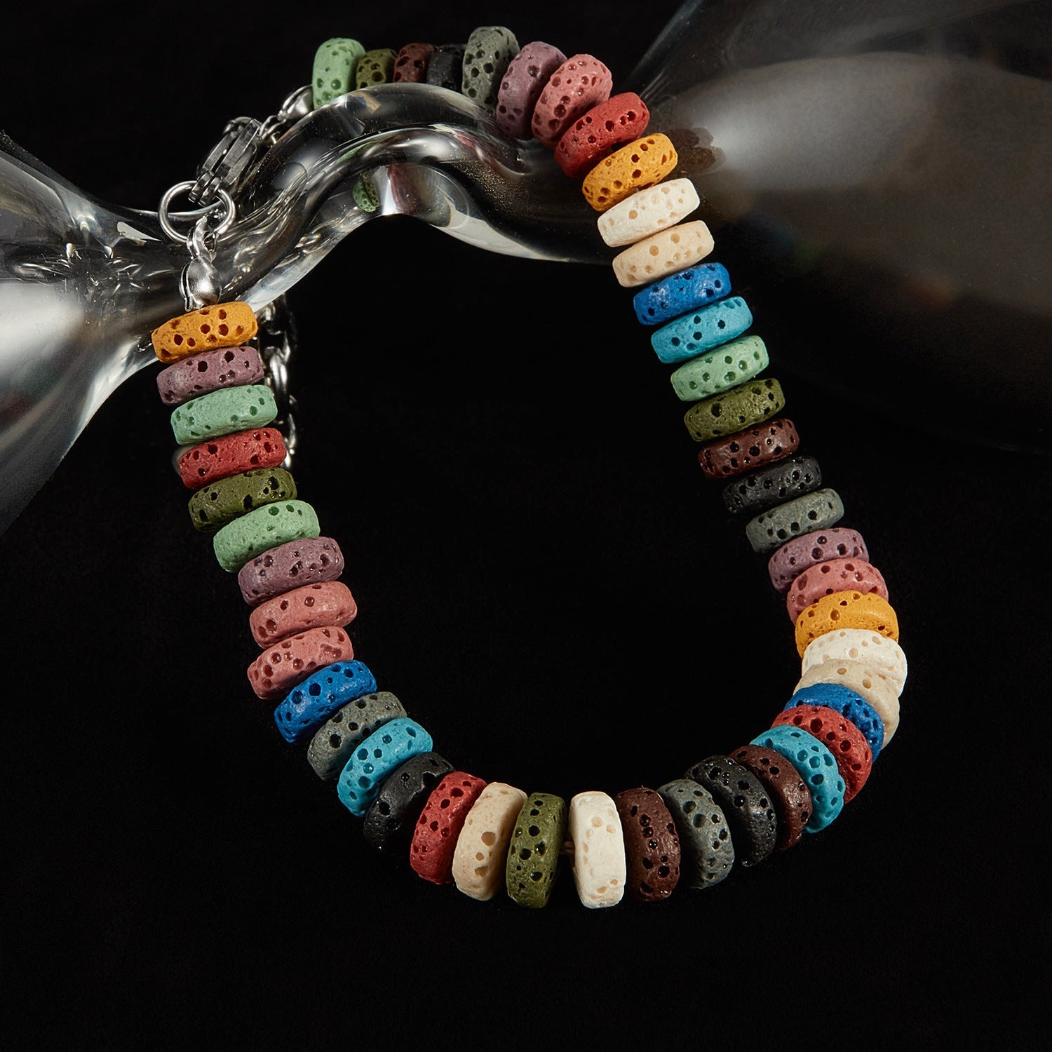 Multicolor Volcanic Stone Beaded Chain Bracelet