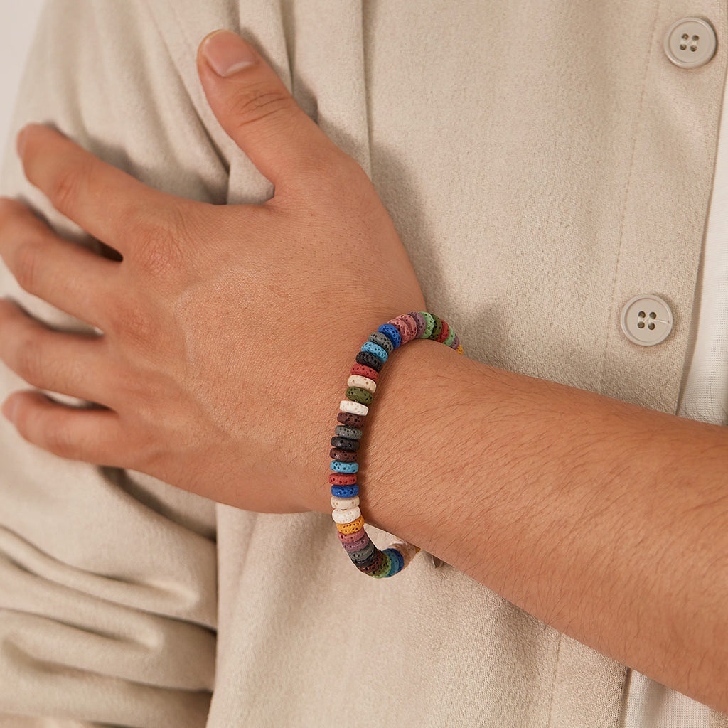 Multicolor Volcanic Stone Beaded Chain Bracelet