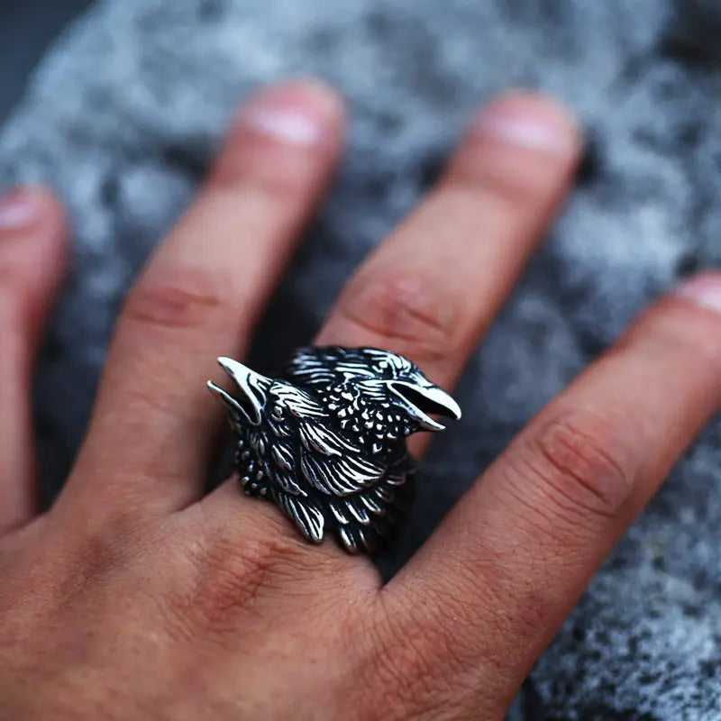 Mythology Odin Crow Stainless Steel Viking Ring