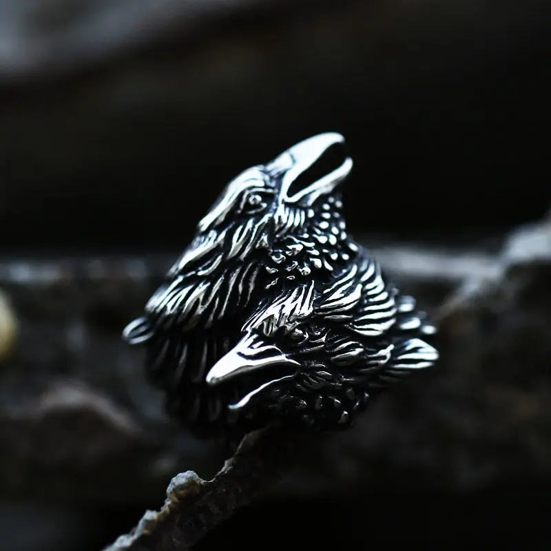 Mythology Odin Crow Stainless Steel Viking Ring