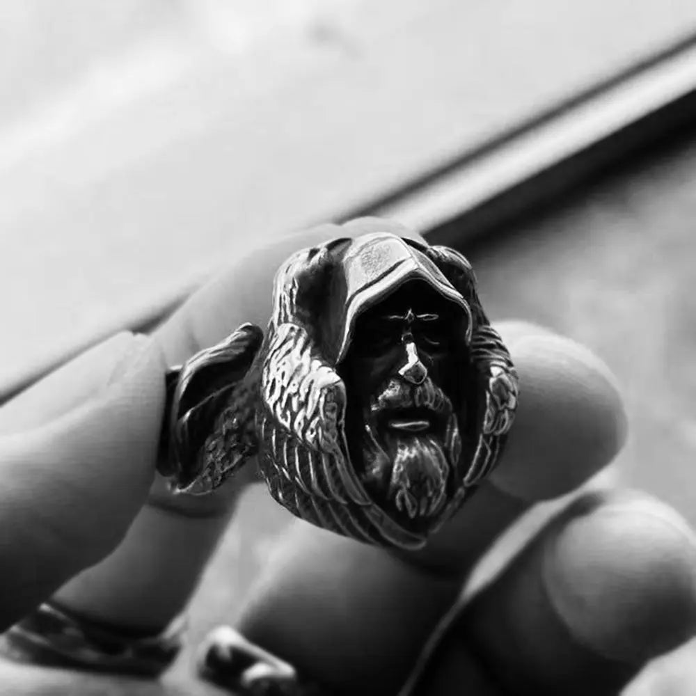 Mythology Odin Raven Wolf Stainless Steel Ring
