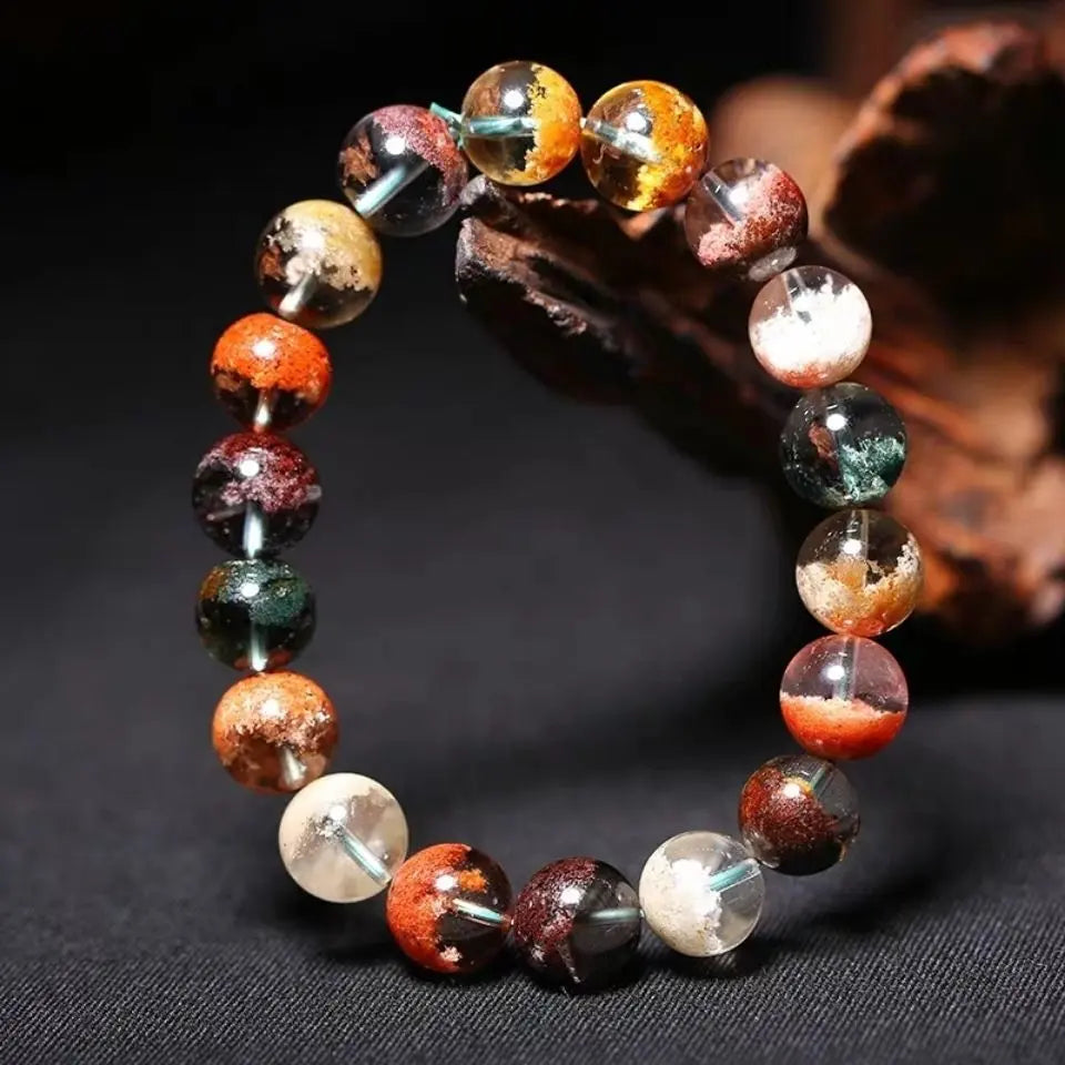 Natural Green Phantom Ghost Quartz Crystal Gemstone Bracelet