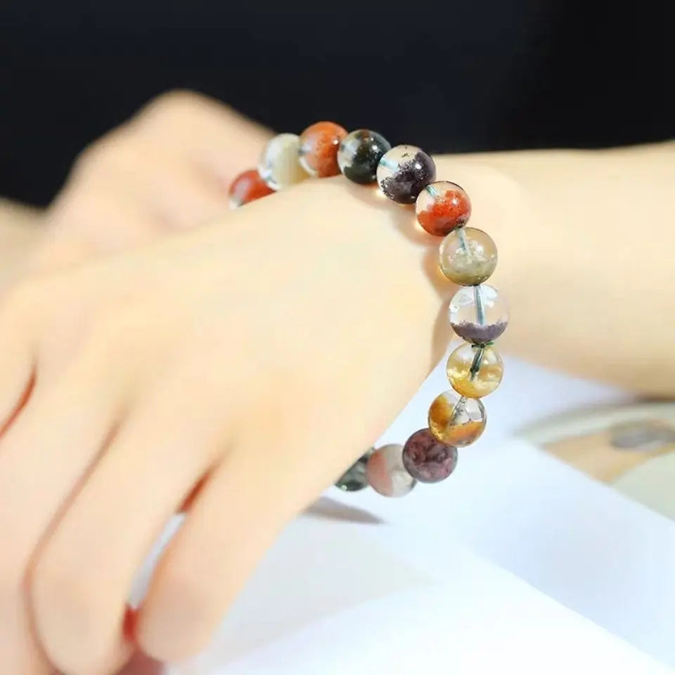 Natural Green Phantom Ghost Quartz Crystal Gemstone Bracelet