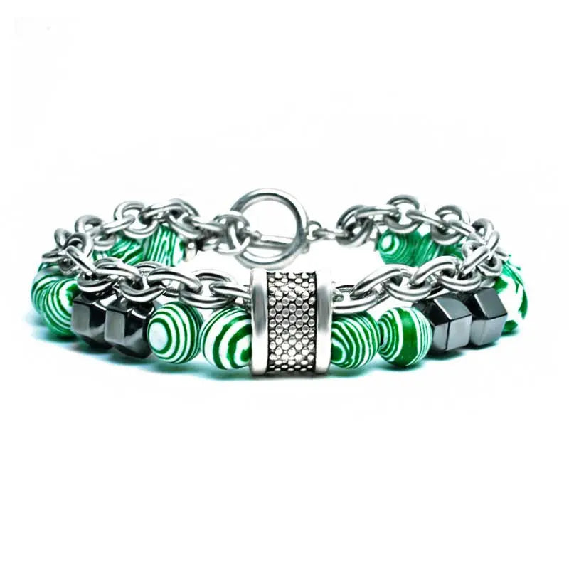 Natural Malachite Stone Bead Bracelet