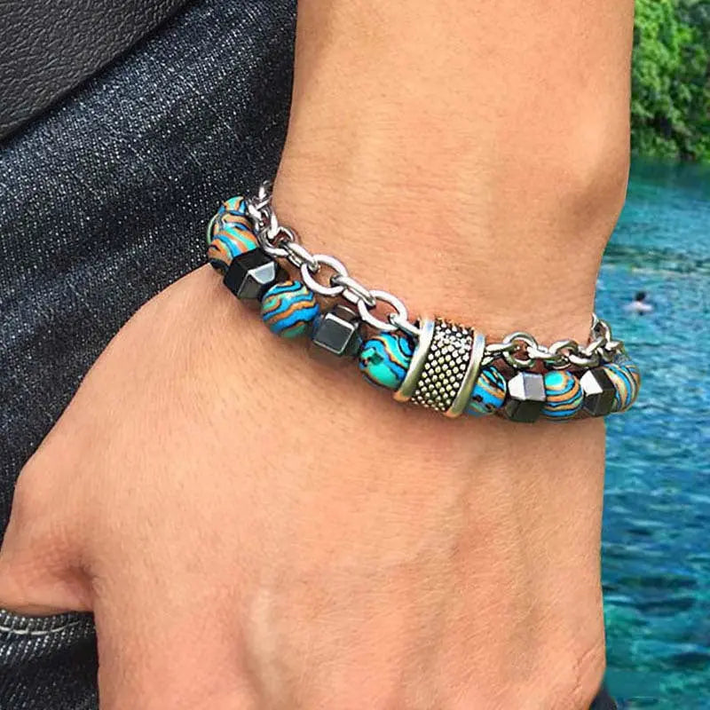 Natural Malachite Stone Bead Bracelet