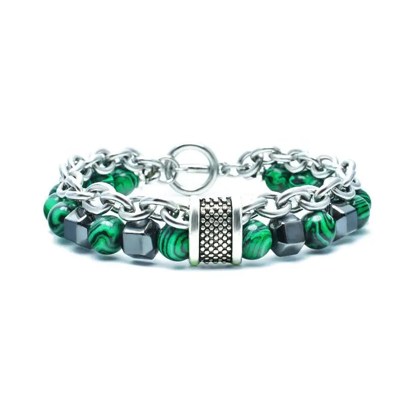 Natural Malachite Stone Bead Bracelet