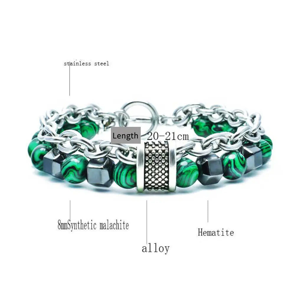 Natural Malachite Stone Bead Bracelet