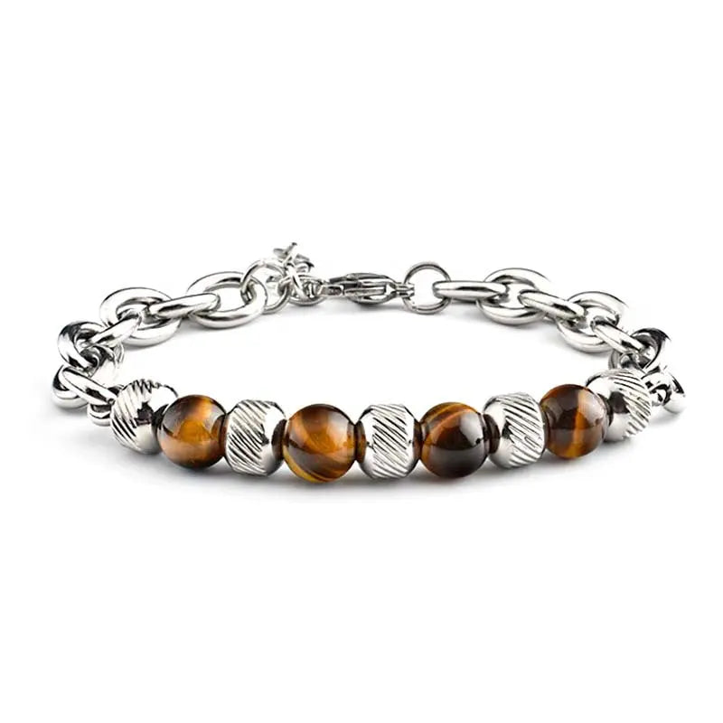 Natural Stone Bead Cable Chain Bracelet